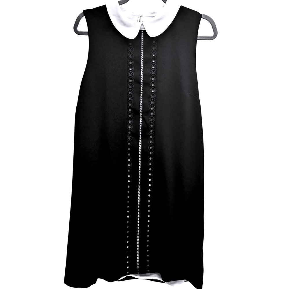 CeCe Black White Peter Pan Collar Shift Dress 12 Dark Academia Mod Retro LBD